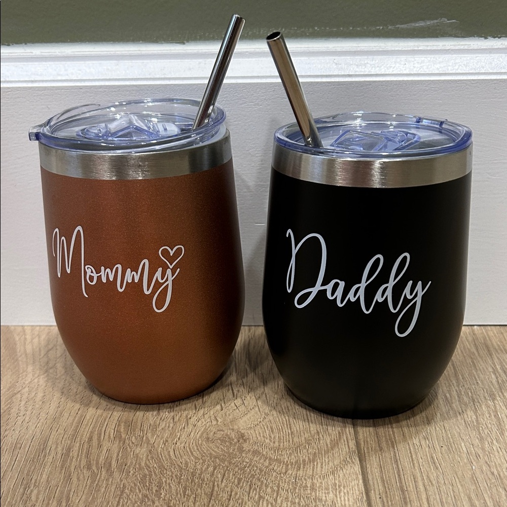 Mommy and Daddy Insulated Tumbler Set - Black and Brown